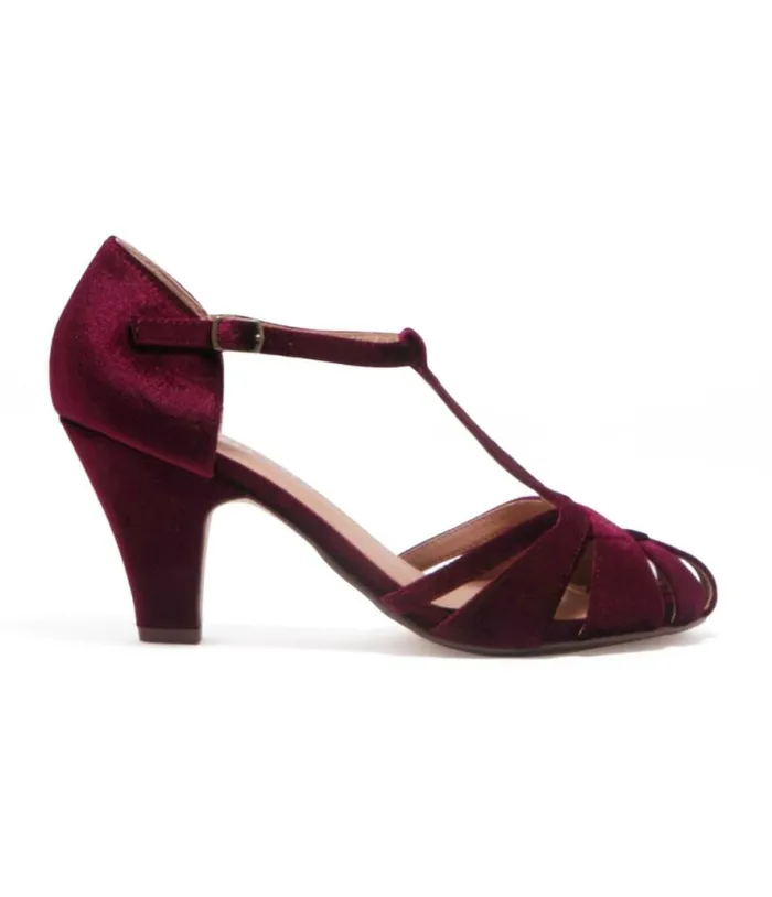 Chelsea Crew 1920s Burgundy Velvet TStrap Sergi Heels Shoes Unique Vintage Heels Chelsea Crew 1920s Burgundy Velvet TStrap Sergi Heels Shoes Unique Vintage Heels