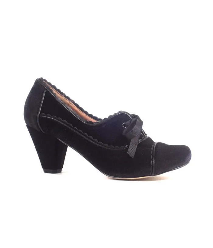 Chelsea Crew 1930s Black Velvet Oxford Madison Heels Shoes Unique Vintage Heels