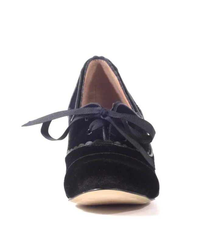 Chelsea Crew 1930s Black Velvet Oxford Madison Heels Shoes Unique Vintage Heels