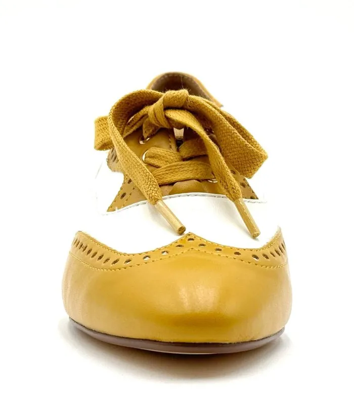 Chelsea Crew 1950039s Mustard and White Demi Oxford Saddle Shoes Shoes Unique Vintage Heels