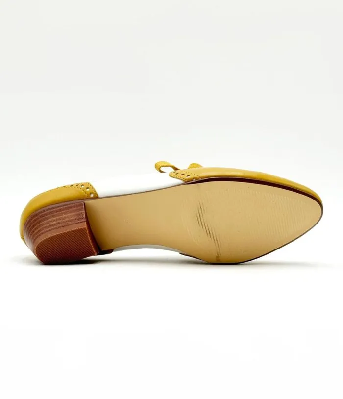 Chelsea Crew 1950039s Mustard and White Demi Oxford Saddle Shoes Shoes Unique Vintage Heels