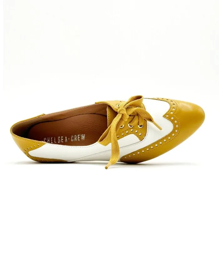 Chelsea Crew 1950039s Mustard and White Demi Oxford Saddle Shoes Shoes Unique Vintage Heels