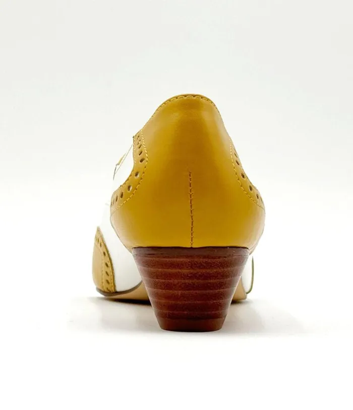 Chelsea Crew 1950039s Mustard and White Demi Oxford Saddle Shoes Shoes Unique Vintage Heels