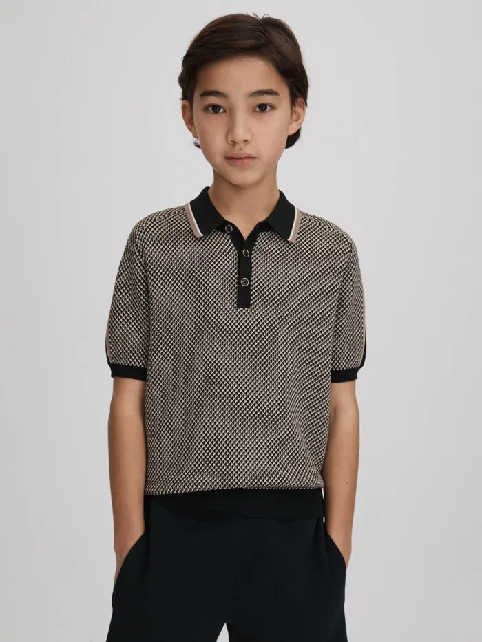 Children Reiss CoOrds Brunswick Geometric Design Knitted Polo Shirt Hunting Green Children Reiss CoOrds Brunswick Geometric Design Knitted Polo Shirt Hunting Green