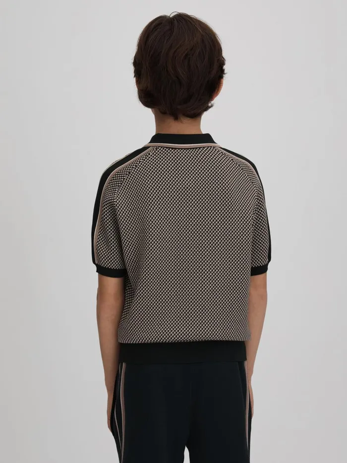 Children Reiss CoOrds Brunswick Geometric Design Knitted Polo Shirt Hunting Green