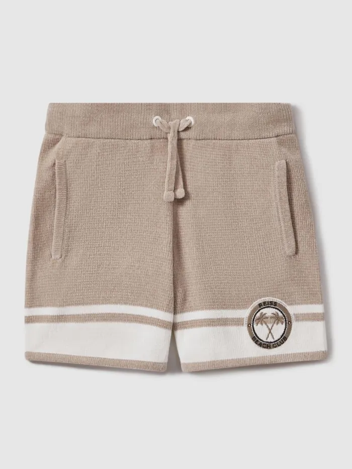 Children Reiss CoOrds Catch Velour Drawstring Shorts Taupeoptic White