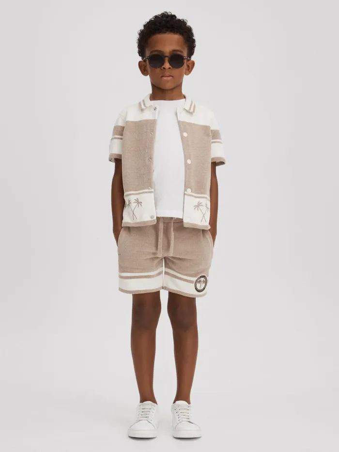 Children Reiss CoOrds Catch Velour Drawstring Shorts Taupeoptic White