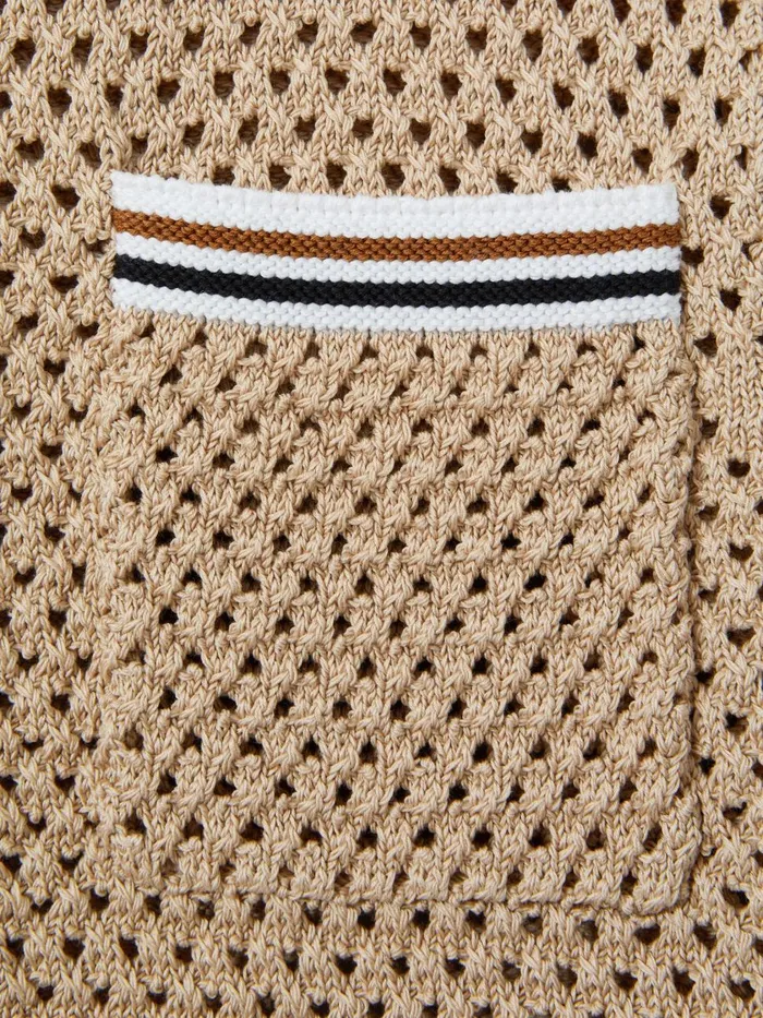 Children Reiss CoOrds Coulson Crochet Contrast Trim Shirt Soft Taupe