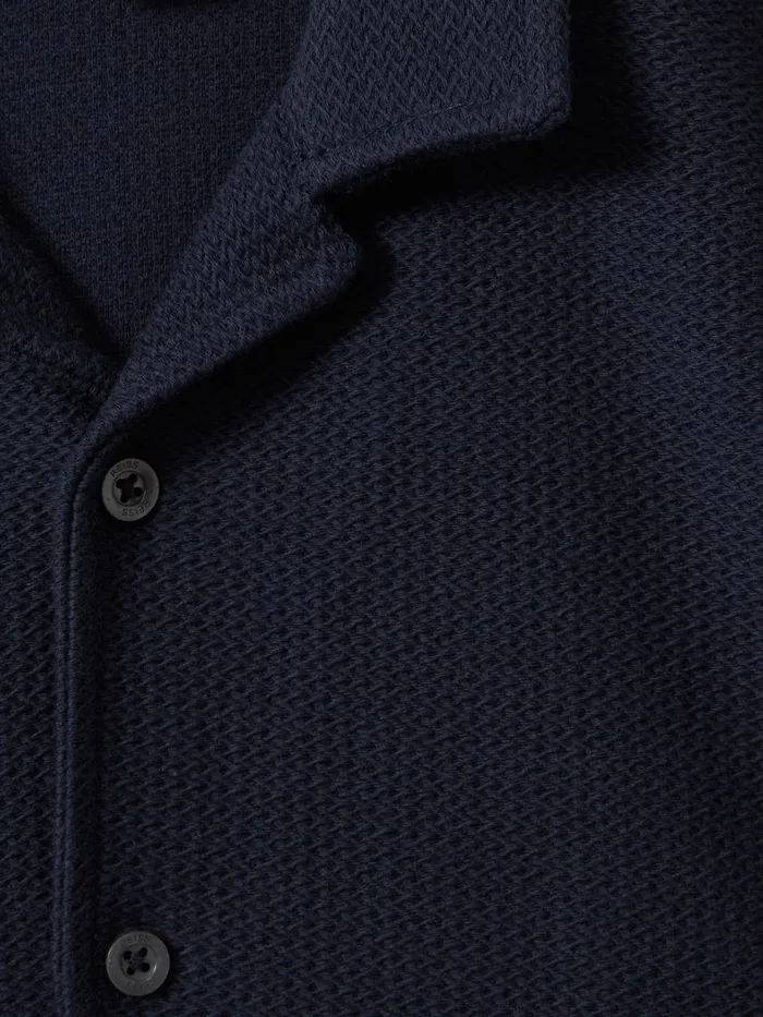 Children Reiss CoOrds Gerrard Textured Cotton Cuban Collar Shirt Navy