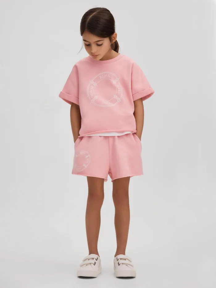 Children Reiss CoOrds Leah Crew Neck TShirt And Shorts Set Pink