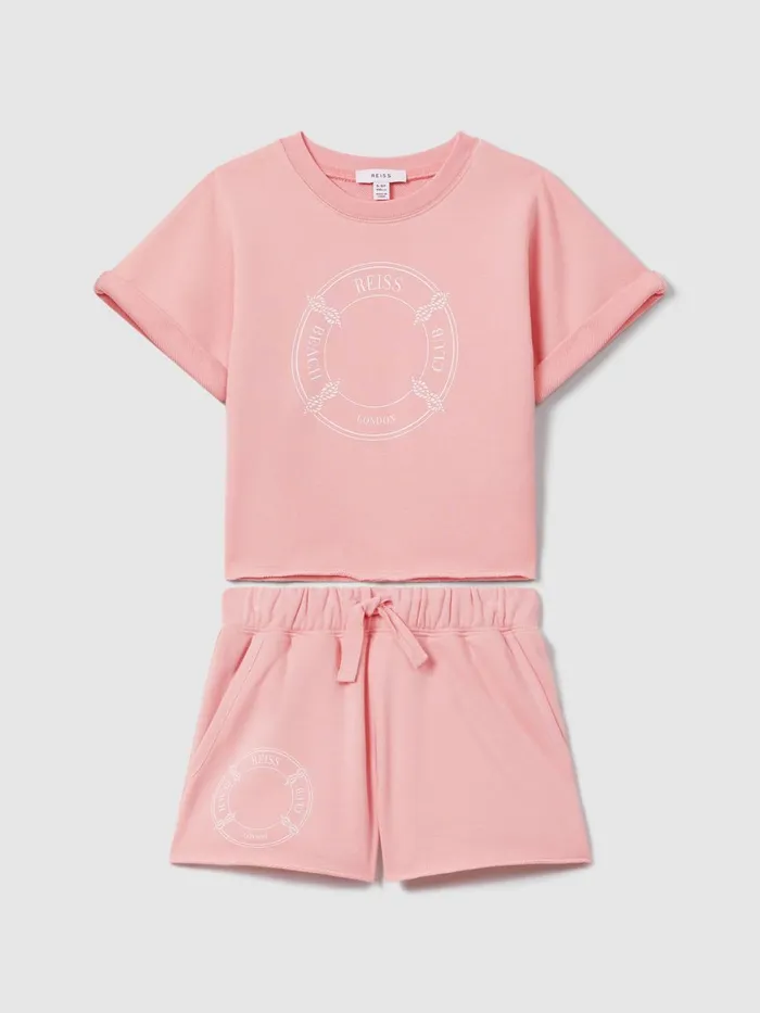 Children Reiss CoOrds Leah Crew Neck TShirt And Shorts Set Pink