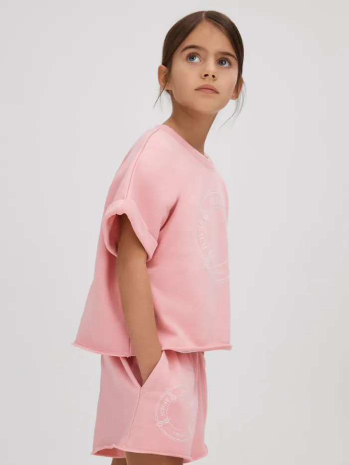 Children Reiss CoOrds Leah Crew Neck TShirt And Shorts Set Pink
