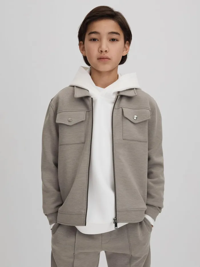Children Reiss Coats and Jackets Medina Interlock Jersey ZipThrough Jacket Taupe Children Reiss Coats and Jackets Medina Interlock Jersey ZipThrough Jacket Taupe