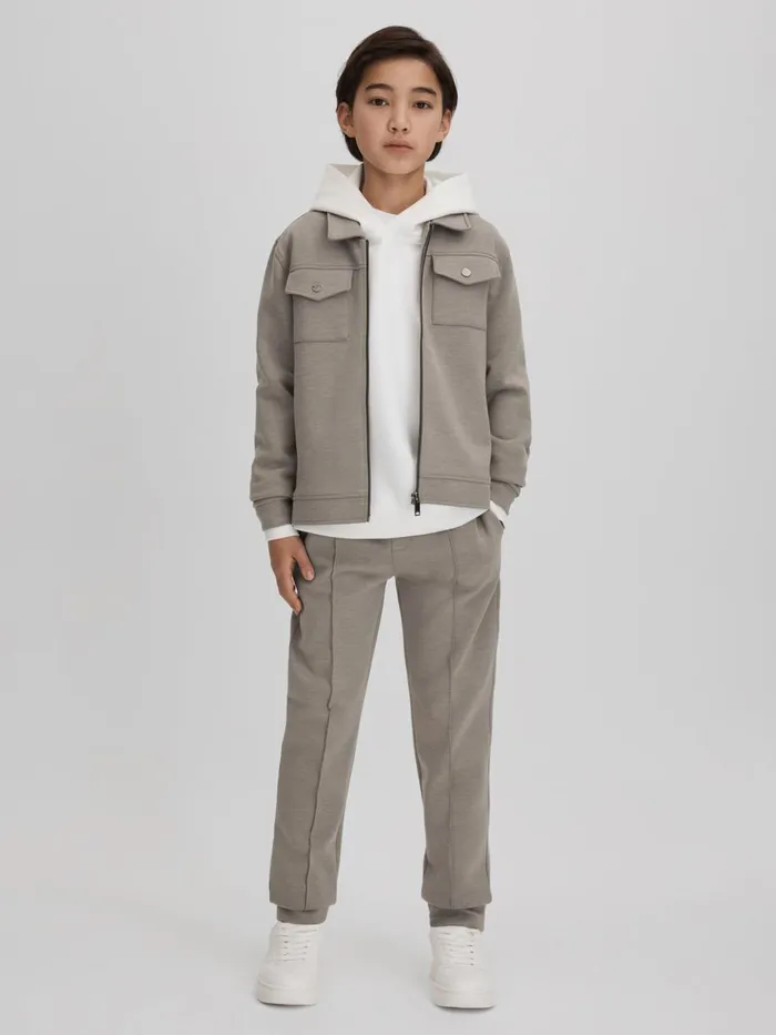 Children Reiss Coats and Jackets Medina Interlock Jersey ZipThrough Jacket Taupe