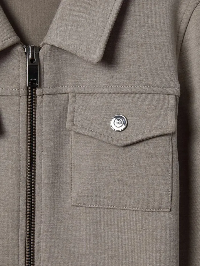 Children Reiss Coats and Jackets Medina Interlock Jersey ZipThrough Jacket Taupe