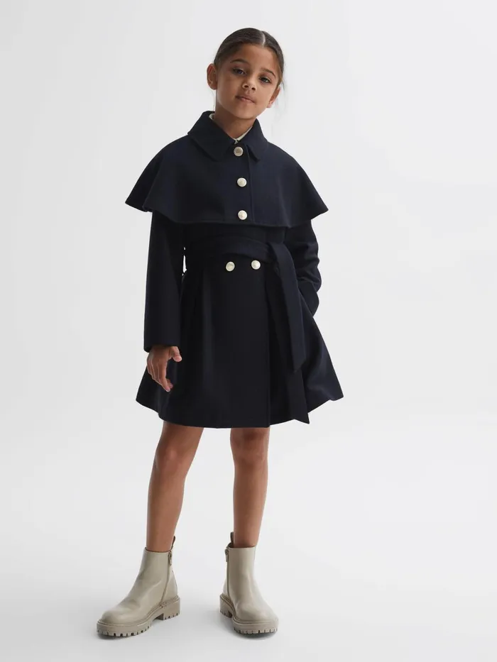Children Reiss Coats and Jackets Rose Wool Shoulder Cape Coat Navy