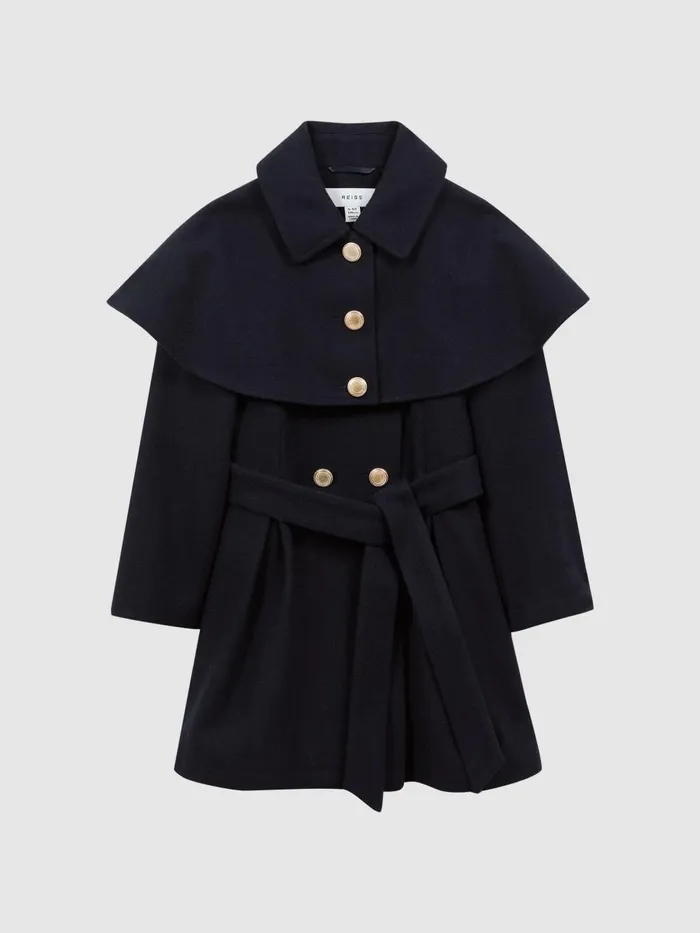 Children Reiss Coats and Jackets Rose Wool Shoulder Cape Coat Navy