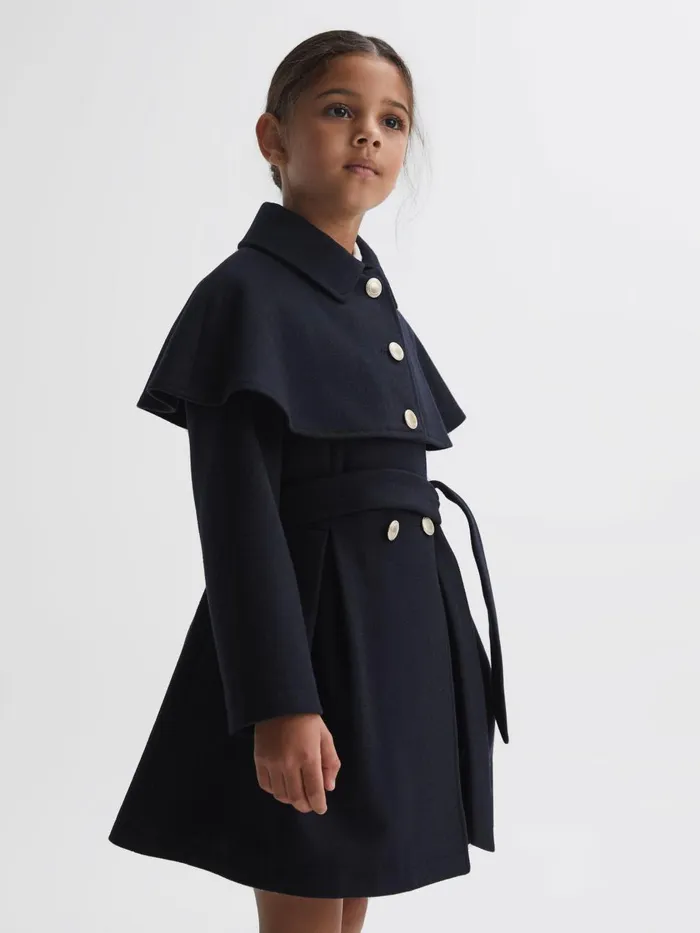 Children Reiss Coats and Jackets Rose Wool Shoulder Cape Coat Navy