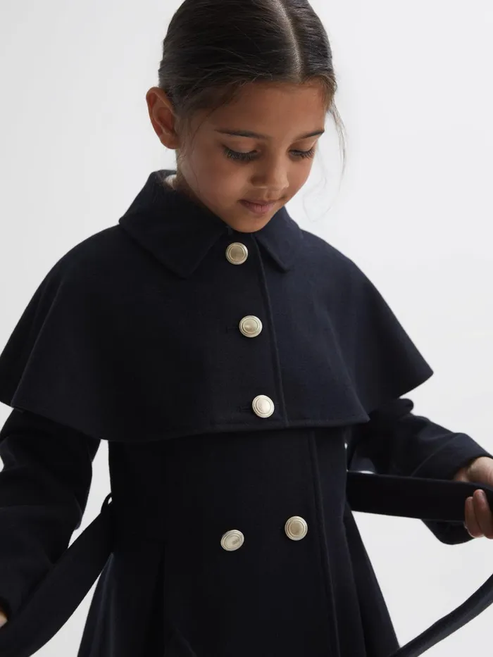 Children Reiss Coats and Jackets Rose Wool Shoulder Cape Coat Navy