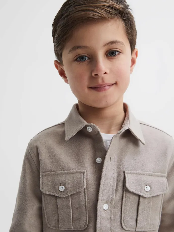 Children Reiss Coats and Jackets Thomas Brushed Cotton Patch Pocket Overshirt Oatmeal Melange Children Reiss Coats and Jackets Thomas Brushed Cotton Patch Pocket Overshirt Oatmeal Melange