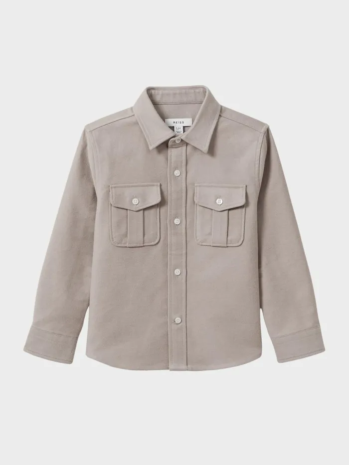 Children Reiss Coats and Jackets Thomas Brushed Cotton Patch Pocket Overshirt Oatmeal Melange