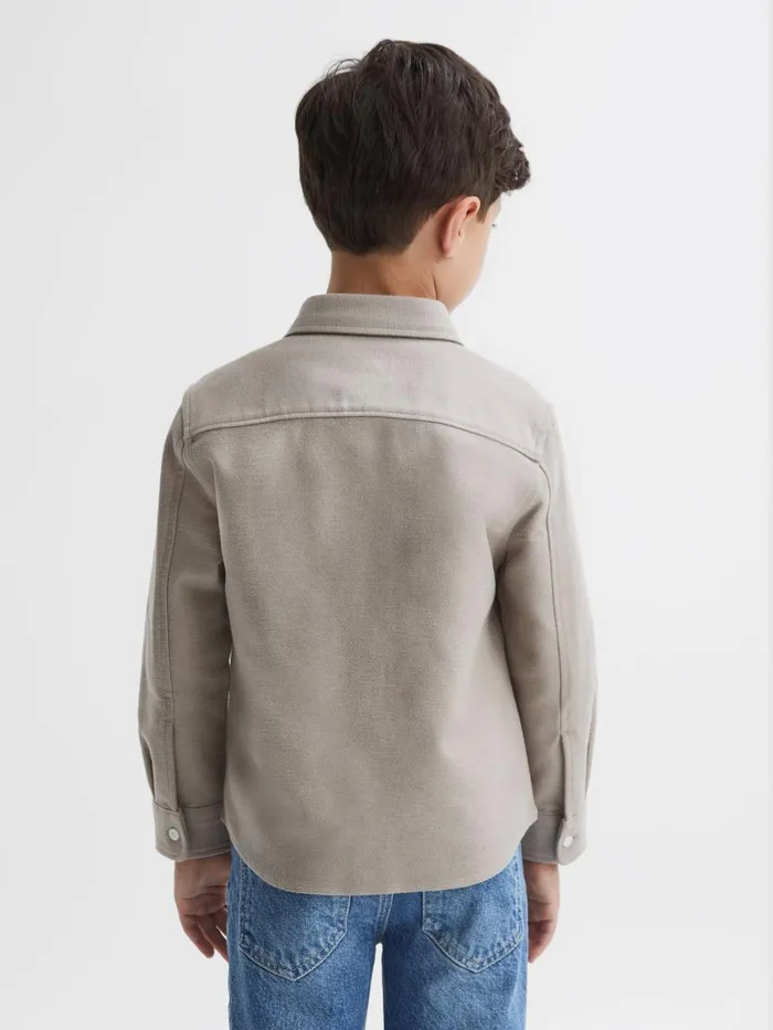 Children Reiss Coats and Jackets Thomas Brushed Cotton Patch Pocket Overshirt Oatmeal Melange