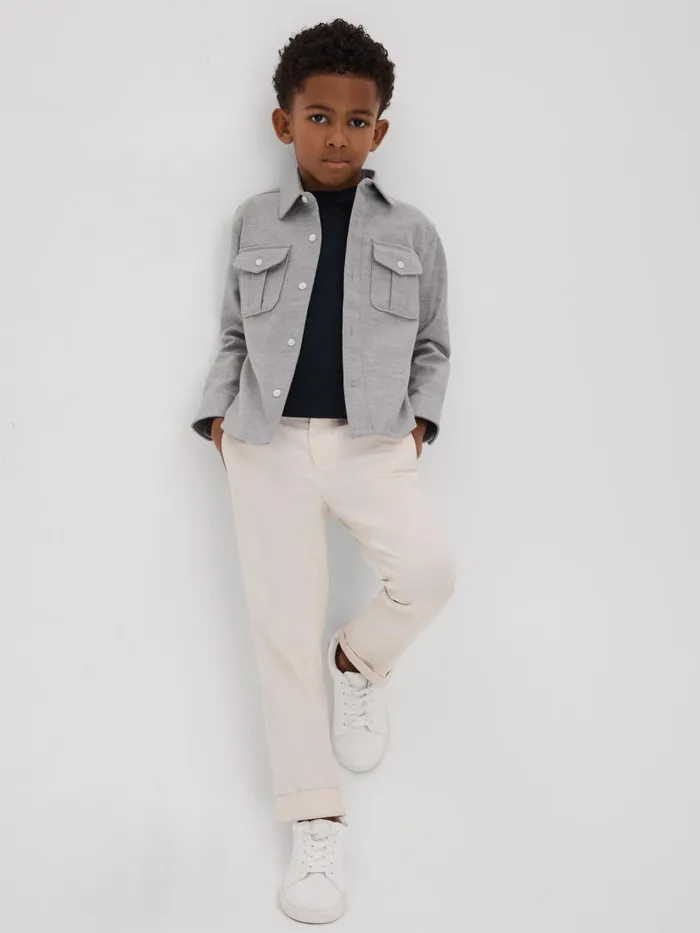 Children Reiss Coats and Jackets Thomas Brushed Cotton Patch Pocket Overshirt Soft Grey Children Reiss Coats and Jackets Thomas Brushed Cotton Patch Pocket Overshirt Soft Grey