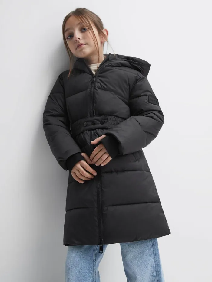 Children Reiss Coats and Jackets Tia Water Resistant Quilted Hooded Coat Black Children Reiss Coats and Jackets Tia Water Resistant Quilted Hooded Coat Black