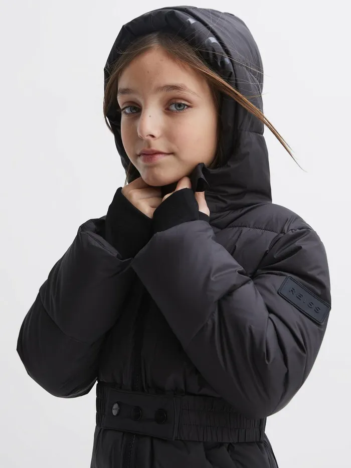 Children Reiss Coats and Jackets Tia Water Resistant Quilted Hooded Coat Black