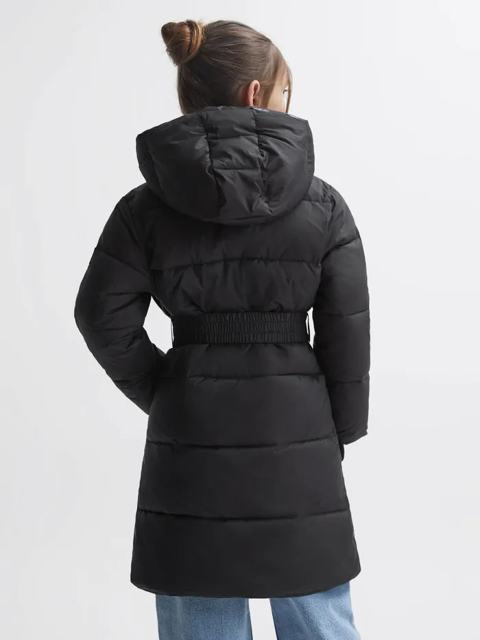 Children Reiss Coats and Jackets Tia Water Resistant Quilted Hooded Coat Black