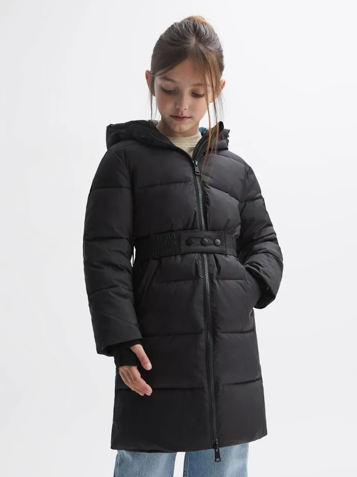 Children Reiss Coats and Jackets Tia Water Resistant Quilted Hooded Coat Black