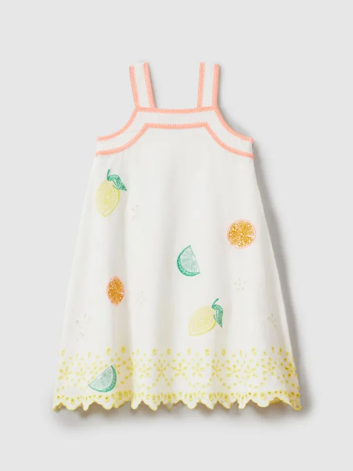 Children Reiss Dresses Arabella Cotton Linen Broderie Dress Ivory Print