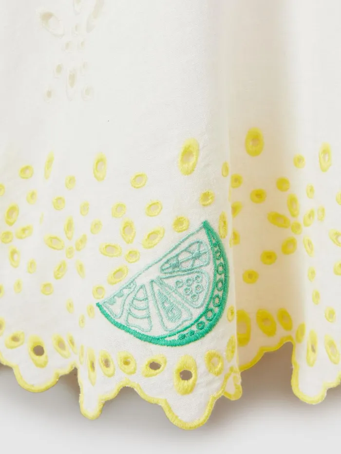 Children Reiss Dresses Arabella Cotton Linen Broderie Dress Ivory Print
