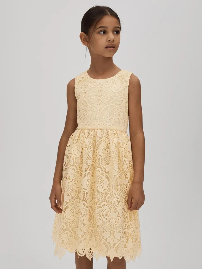 Children Reiss Dresses Daia FitandFlare Lace Dress Lemon