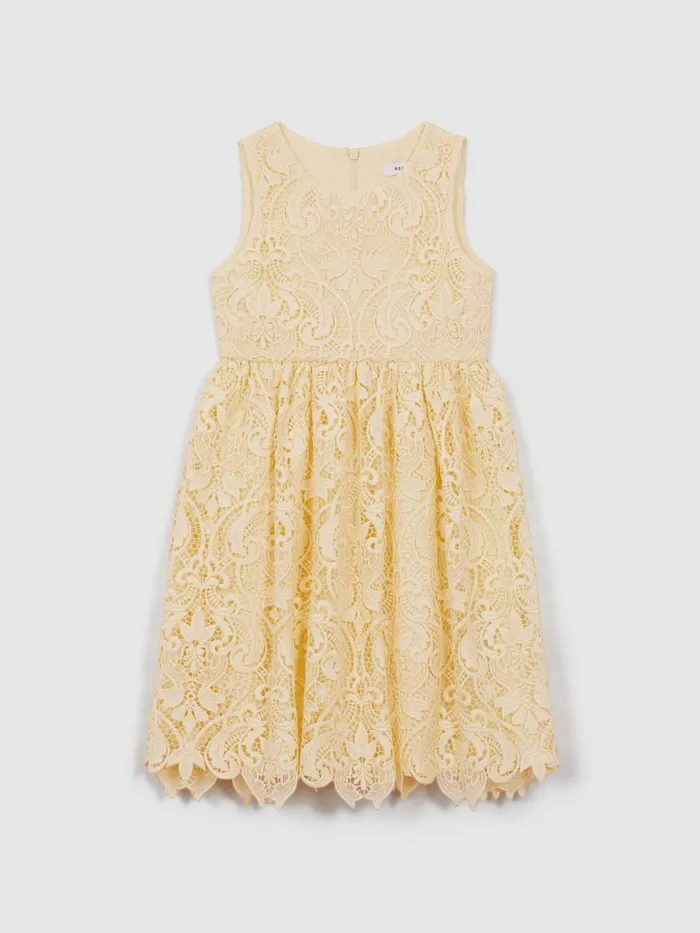 Children Reiss Dresses Daia FitandFlare Lace Dress Lemon