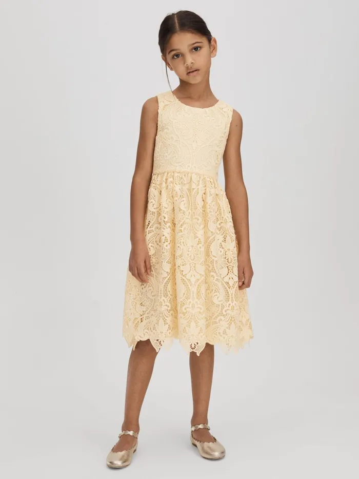Children Reiss Dresses Daia FitandFlare Lace Dress Lemon