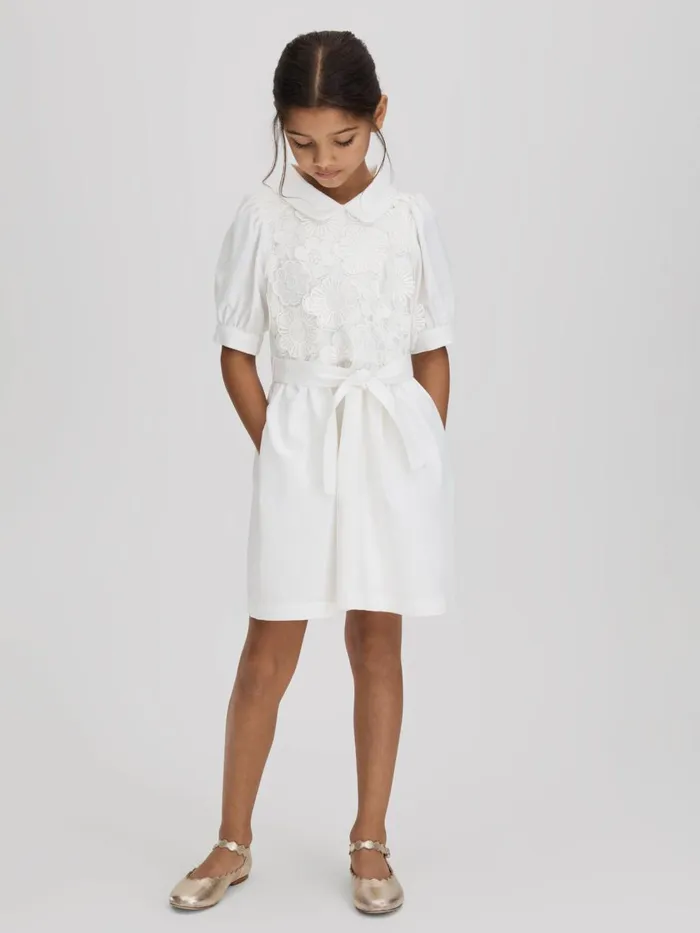 Children Reiss Dresses Dannie Embroidered Puff Sleeve Dress Ivory