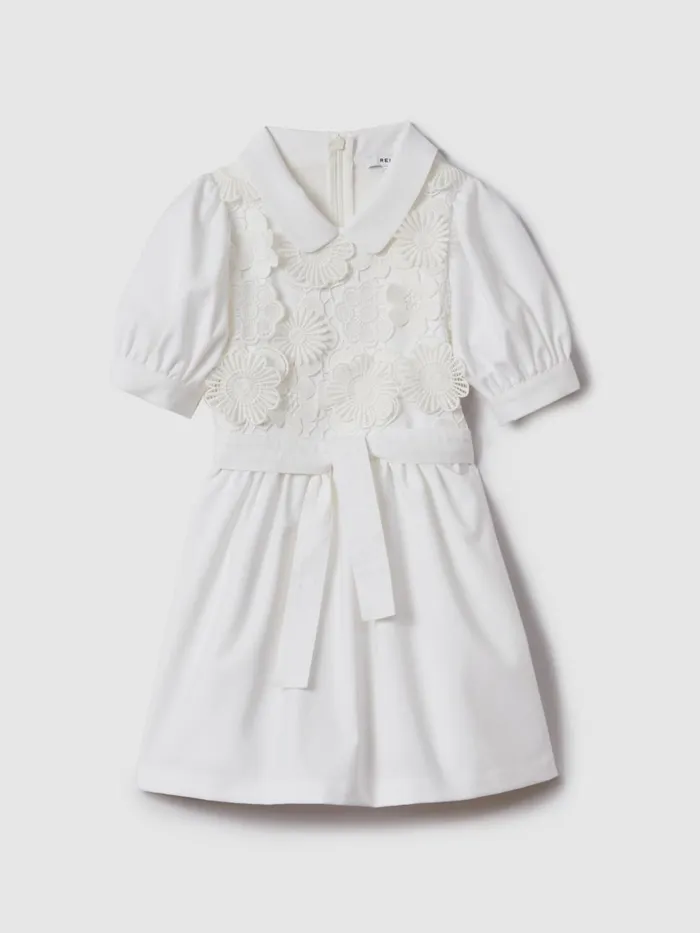 Children Reiss Dresses Dannie Embroidered Puff Sleeve Dress Ivory