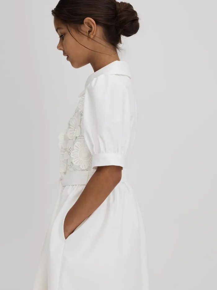 Children Reiss Dresses Dannie Embroidered Puff Sleeve Dress Ivory