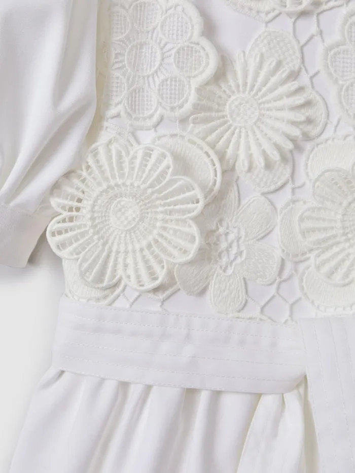 Children Reiss Dresses Dannie Embroidered Puff Sleeve Dress Ivory