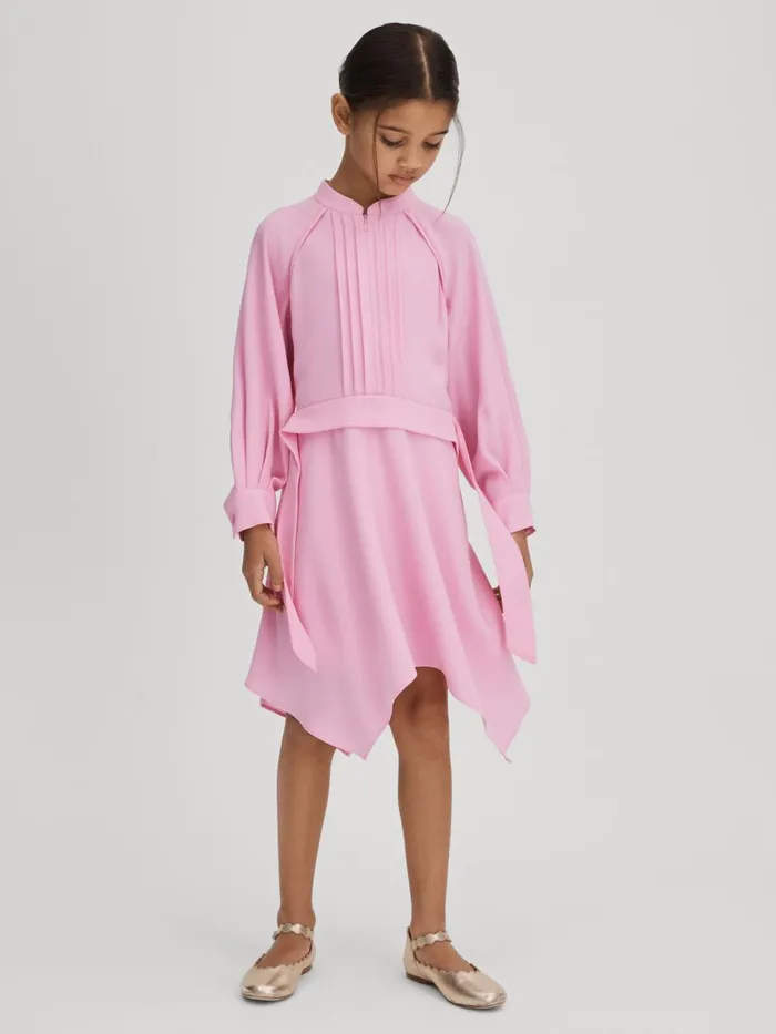 Children Reiss Dresses Erica Zip Front Asymmetric Dress Pink