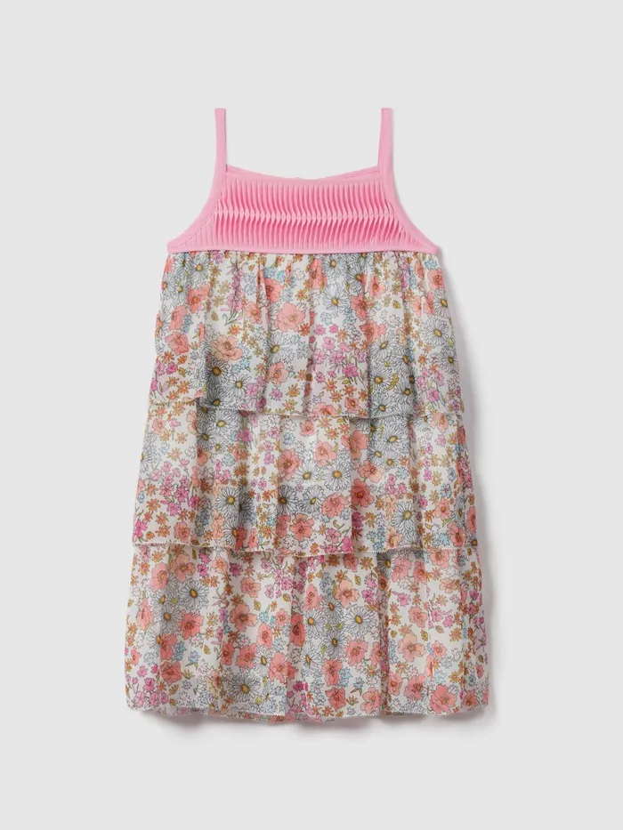 Children Reiss Dresses Leela Floral Print Tiered Dress Pink Print