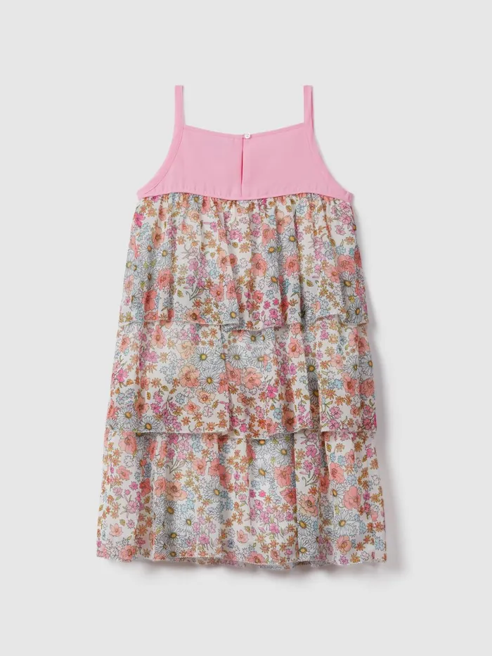 Children Reiss Dresses Leela Floral Print Tiered Dress Pink Print