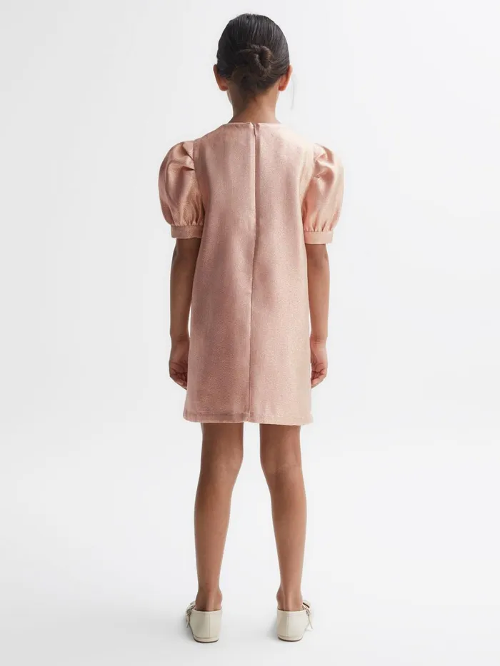 Children Reiss Dresses Lexi Metallic Puff Sleeve Dress Pink