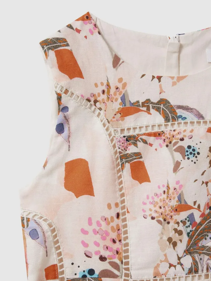 Children Reiss Dresses Lor Linen Cotton Stitch Dress Pink Print