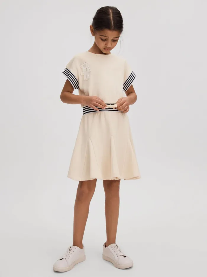 Children Reiss Dresses Milo Cotton Blend Logo Dress Ivory
