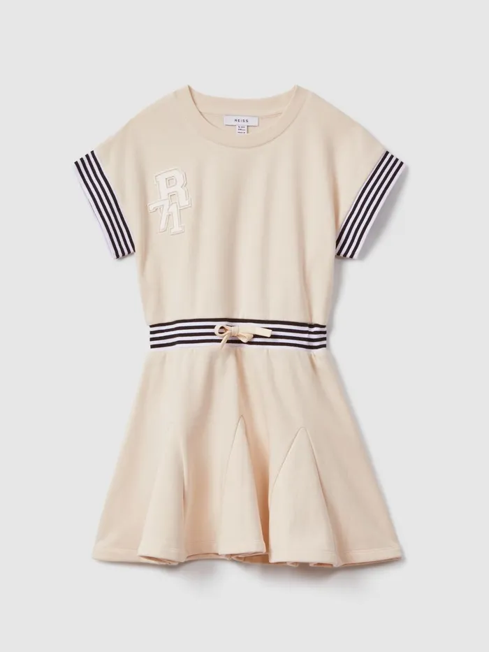 Children Reiss Dresses Milo Cotton Blend Logo Dress Ivory