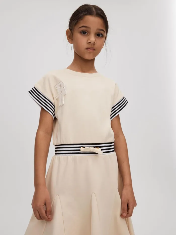 Children Reiss Dresses Milo Cotton Blend Logo Dress Ivory