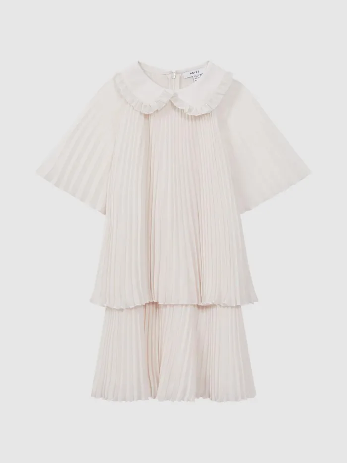 Children Reiss Dresses Nadia Pleated Collared Tiered Dress Ivory