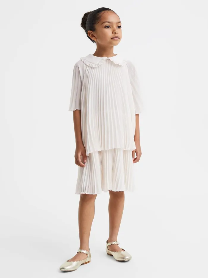Children Reiss Dresses Nadia Pleated Collared Tiered Dress Ivory